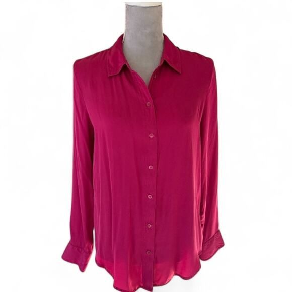 QUINCE Washable Silk Stretch Blouse Lot of 2 – Navy & Fuchsia, Size M - Picture 6 of 11